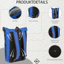 New Rebels Mart New York Kobaltblauw 21L Rugtas Rolltop Waterafstotend Laptop 15.6