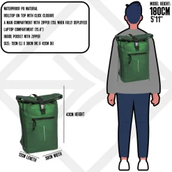 New Rebels Mart New York Metallic Groen 21L Rugtas Rolltop Waterafstotend Laptop 15.6