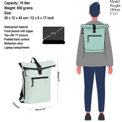 New Rebels Mart New York Mint 21L Rugtas Rolltop Waterafstotend Laptop 15.6