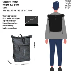 New Rebels Mart New York Camouflage Army Donker 21L Rugtas Rolltop Waterafstotend Laptop 15.6