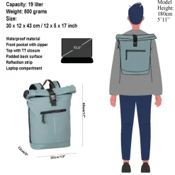 New Rebels Mart New York Zacht Blauw 21L Rugtas Rolltop Waterafstotend Laptop 15.6