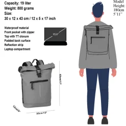 New Rebels Mart New York Antraciet 21L Rugzak Rolltop Waterafstotend Laptop 15.6