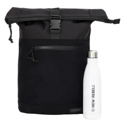 New Rebels New York Ribbi Rolltop Rugzak 17-21L Schooltas & Werktas Ribstof Laptop Rugtas 15.6 inch Zwart