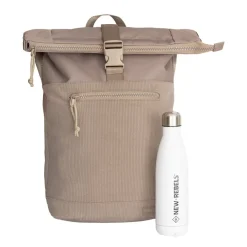 New Rebels New York Ribbi Rolltop Rugzak 17-21L Schooltas & Werktas Ribstof Laptop Rugtas 15.6 inch Taupe