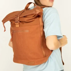 New Rebels New York Ribbi Rolltop Rugzak 17-21L Schooltas & Werktas Ribstof Laptop Rugtas 15.6 inch Oranje coffee bruin
