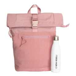 New Rebels New York Ribbi Rolltop Rugzak 17-21L Schooltas & Werktas Ribstof Laptop Rugtas 15.6 inch Old Pink