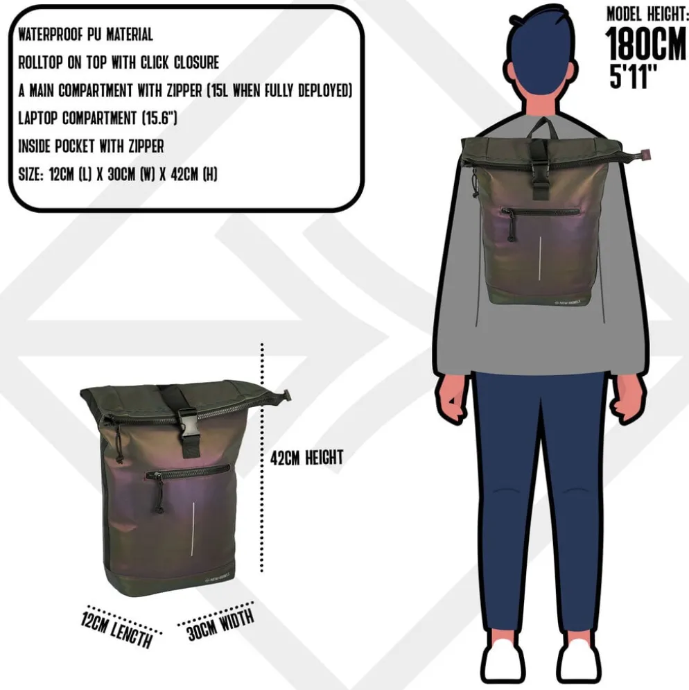 New Rebels Reflect New York Two Tone 21L Rolltop Rugzak Waterafstotend Laptop 15.6"