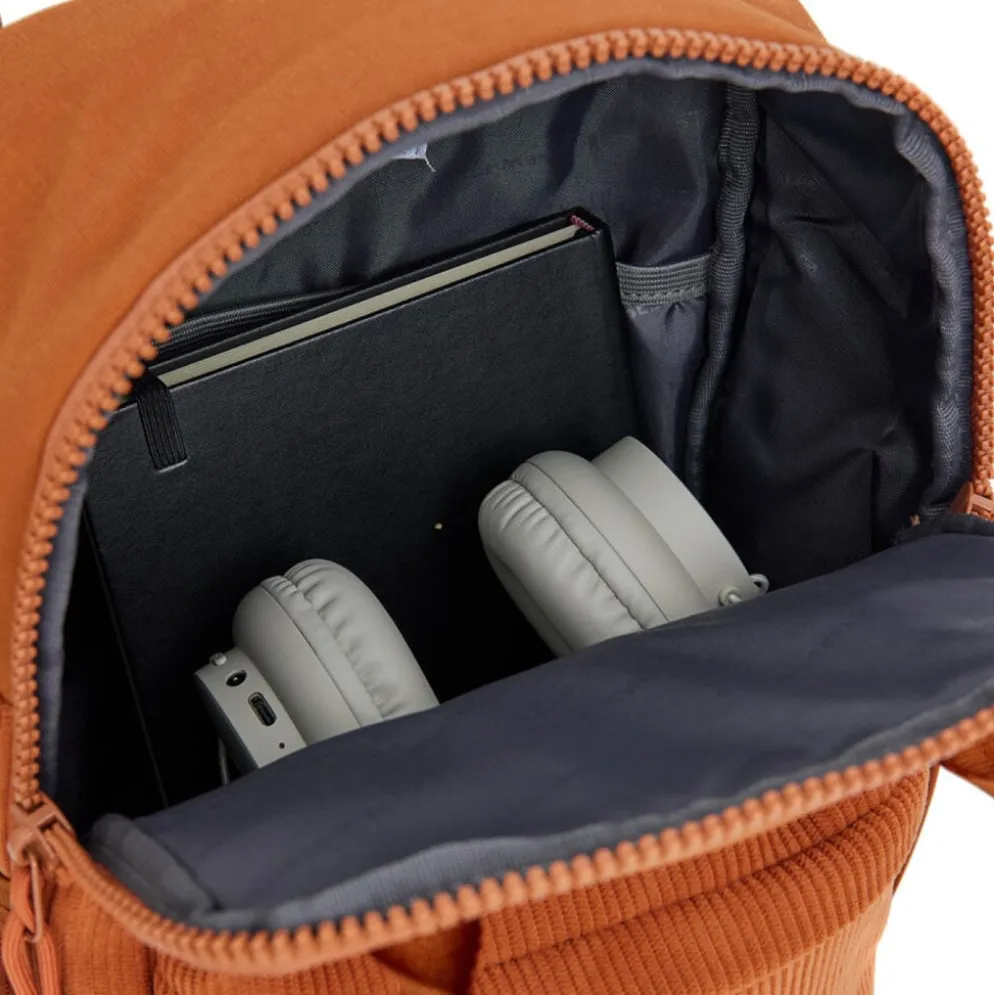 New Rebels Ribbi Juno Handel Backpack mini – Ribstof 900D Polyester 13L Lichtgewicht & Comfortabel – 23x10x31 cm – Dames & Heren Rugzak Oranje Coffee Brown