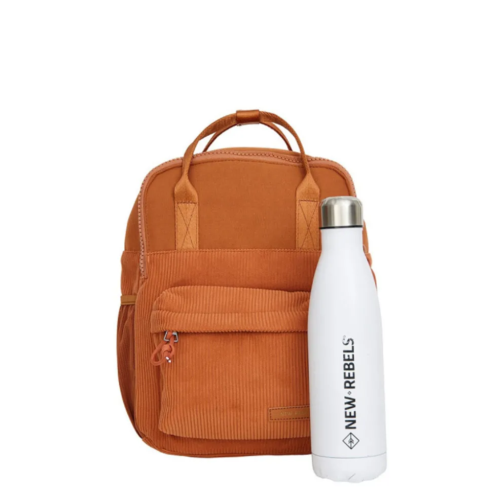New Rebels Ribbi Juno Handel Backpack mini – Ribstof 900D Polyester 13L Lichtgewicht & Comfortabel – 23x10x31 cm – Dames & Heren Rugzak Oranje Coffee Brown