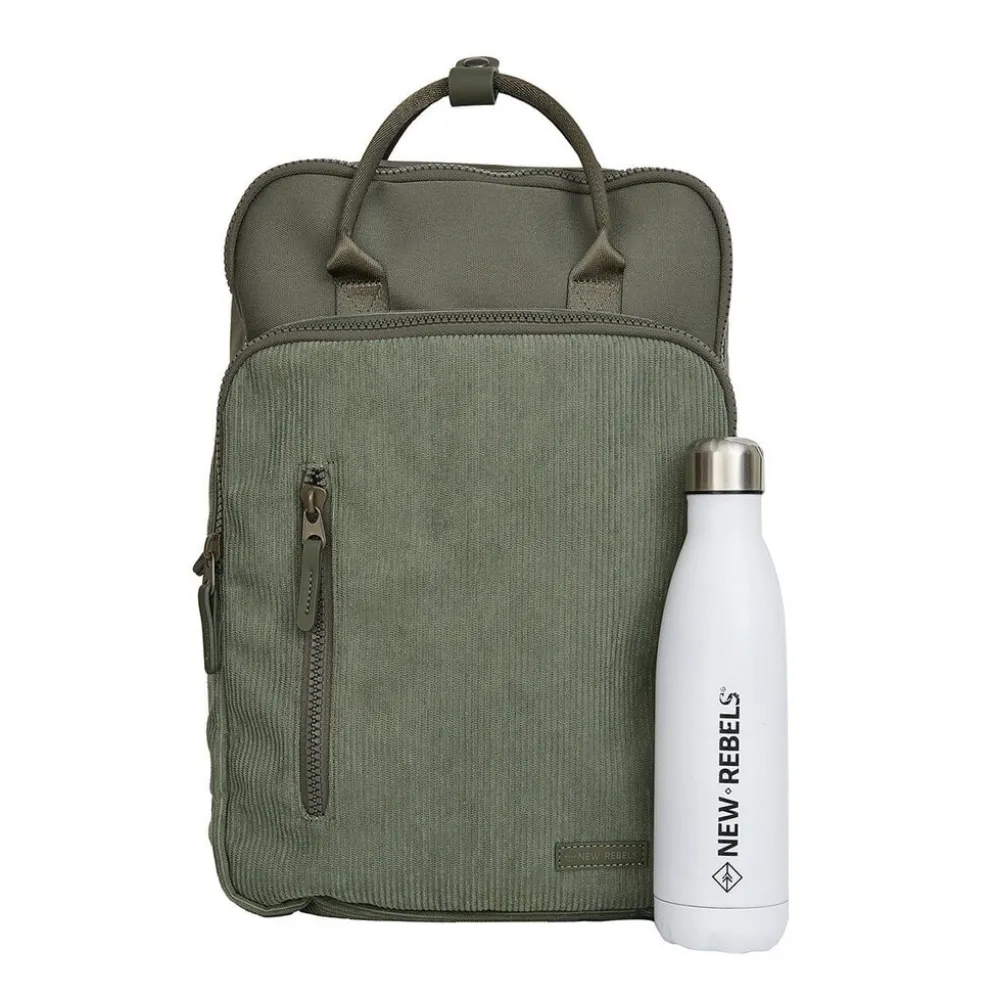 New Rebels Ribbi Milwaukee – Laptoptas Schooltas Werktas 15.6 inch Laptopvak Rugzak Rib Fabric 18L Sage Green
