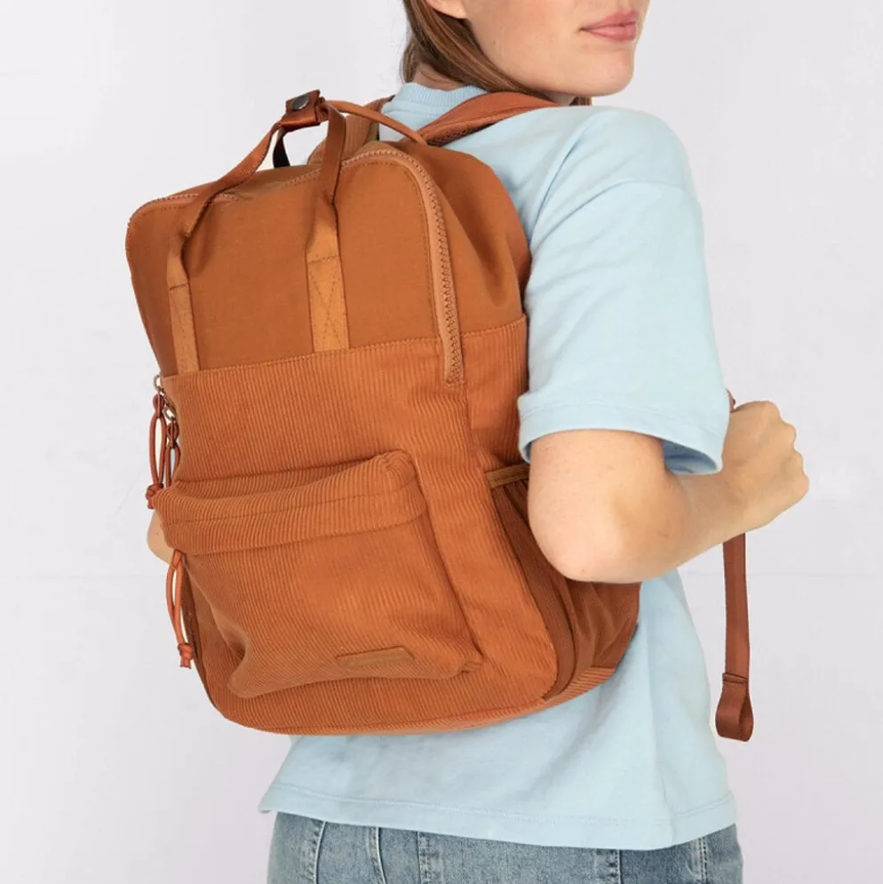 New Rebels Springfield Ribbi Rugzak 13L – Stevig Rib Polyester – Lichtgewicht Schooltas & Werktas - Coffee Brown / Cognac