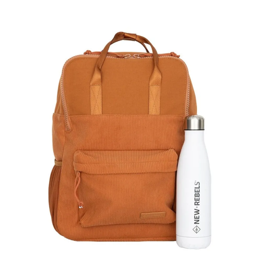 New Rebels Springfield Ribbi Rugzak 13L – Stevig Rib Polyester – Lichtgewicht Schooltas & Werktas - Coffee Brown / Cognac
