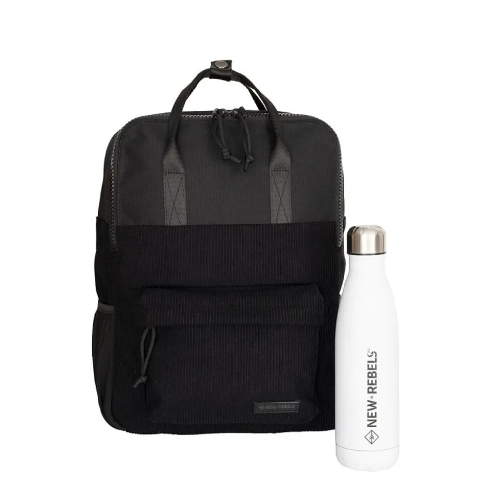 New Rebels Springfield Ribbi Rugzak 13L – Stevig Rib Polyester – Lichtgewicht Schooltas & Werktas - Black