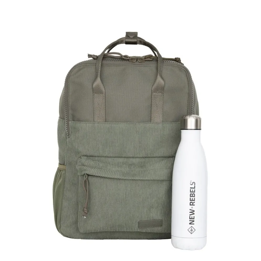 New Rebels Springfield Ribbi Rugzak 13L – Stevig Rib Polyester – Lichtgewicht Schooltas & Werktas - Sage Green
