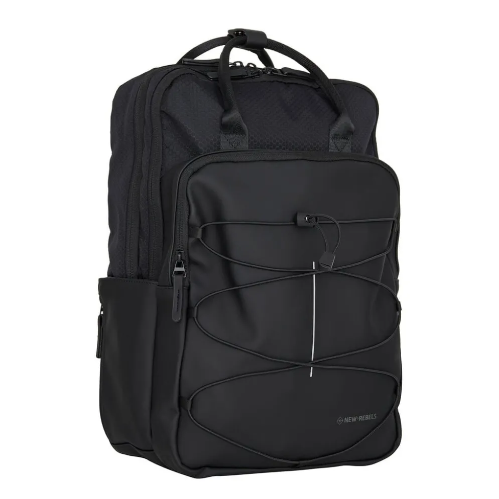 New Rebels Trondheim Rugzak – Laptop Rugtas 15,6 inch – Schooltas & Werktas – Waterafstotend – 18L – Nylon/PU – Zwart