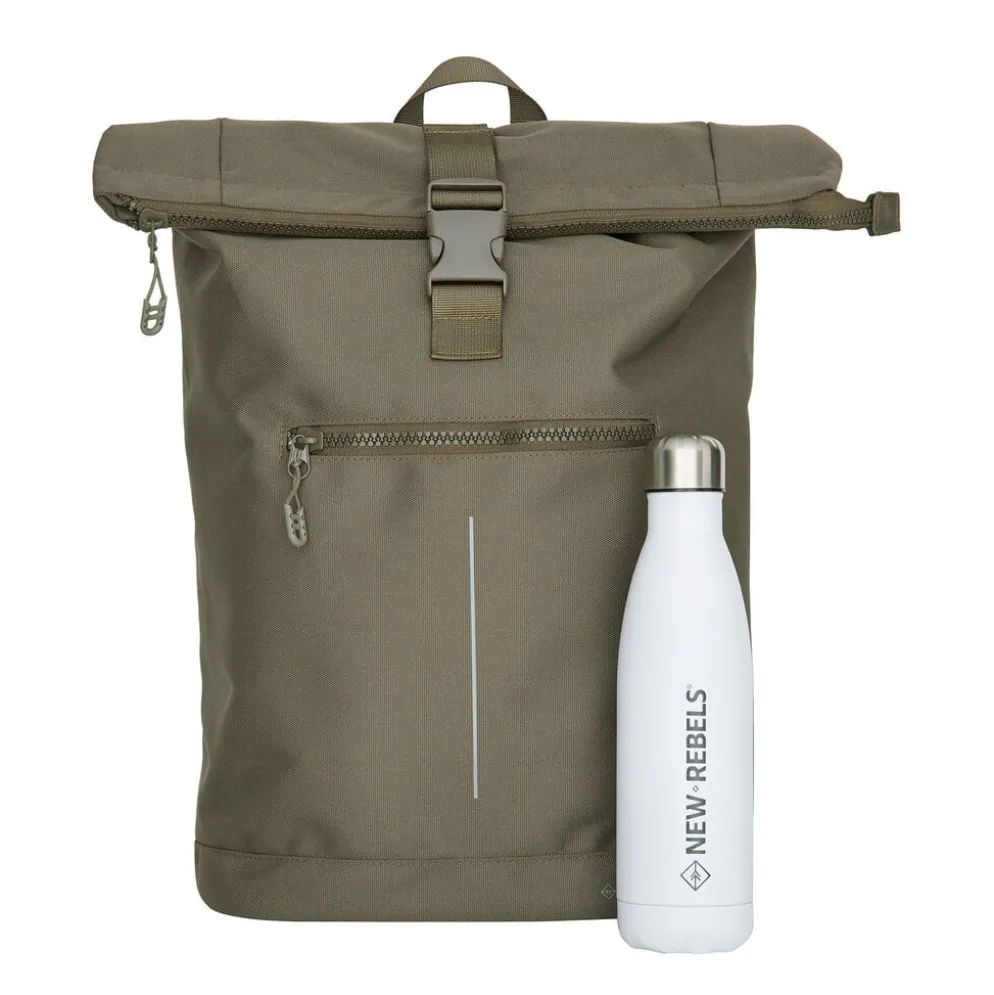 New Rebels Valor New York olijfgroen 21L Rugzak Rolltop Waterafstotend Laptop 15,6 inch