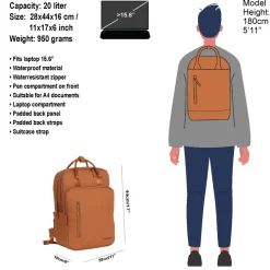 New Rebels William Milwaukee Cognac 18L Rugzak Waterafstotend Laptop 15.6