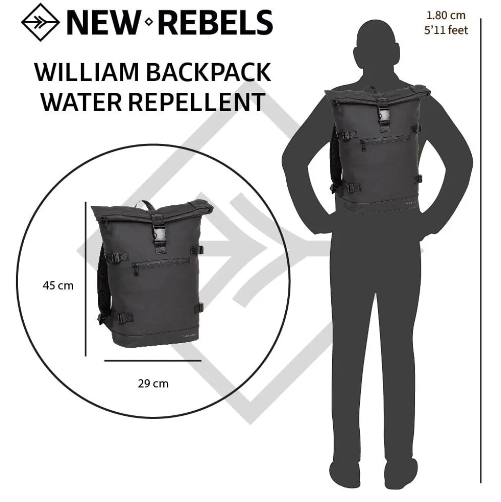 New Rebels William Riverside Zwart 19L Rugzak Waterafstotend Laptop 15.6"