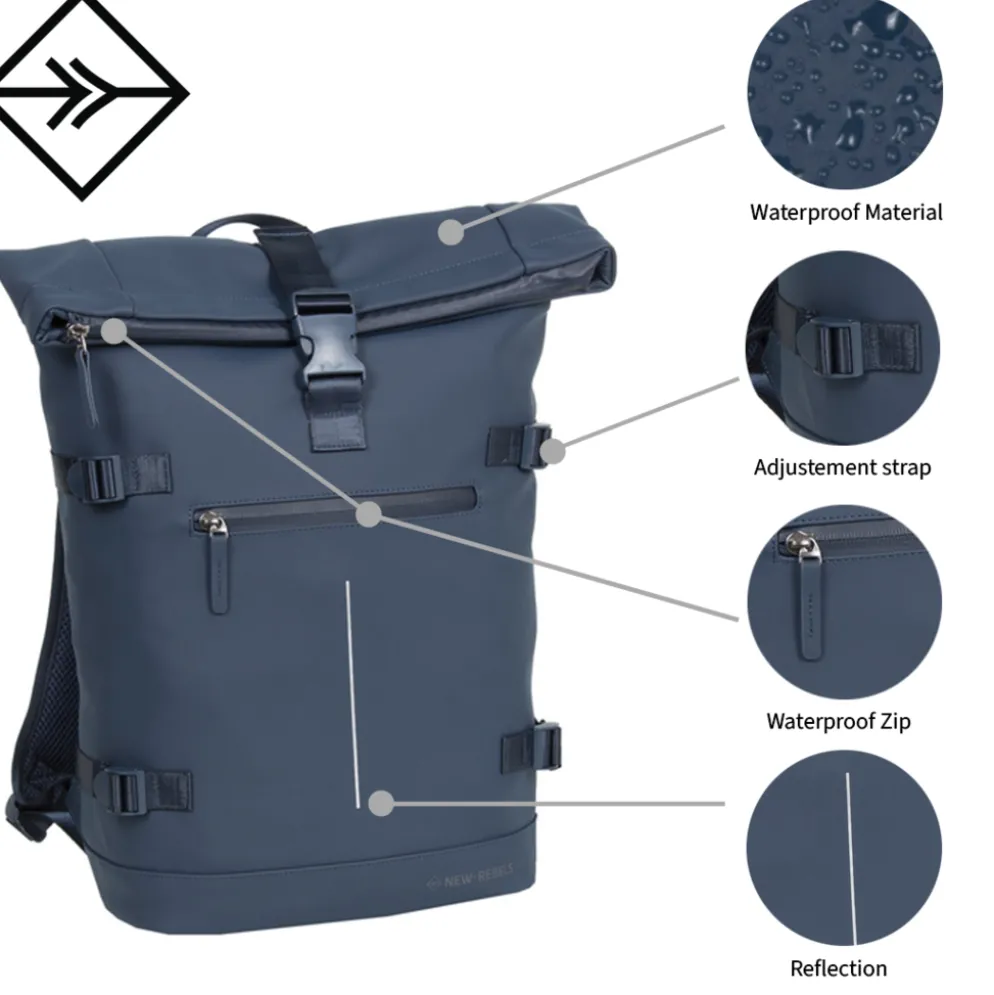 New Rebels William Riverside Zwart 19L Rugzak Waterafstotend Laptop 15.6"