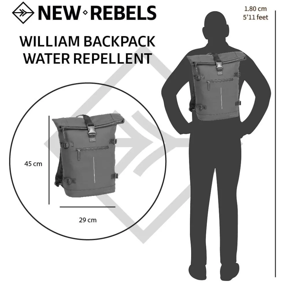 New Rebels William Riverside Antraciet 19L Rugzak Waterafstotend Laptop 15.6"